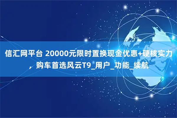 信汇网平台 20000元限时置换现金优惠+硬核实力，购车首选风云T9_用户_功能_续航