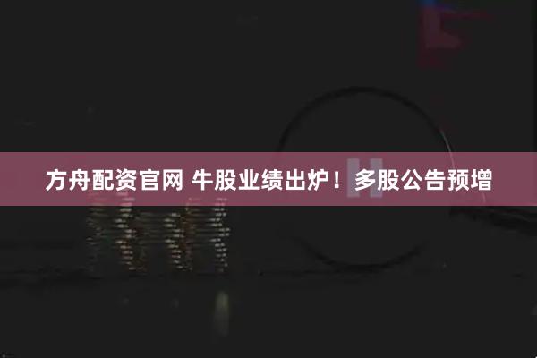 方舟配资官网 牛股业绩出炉！多股公告预增