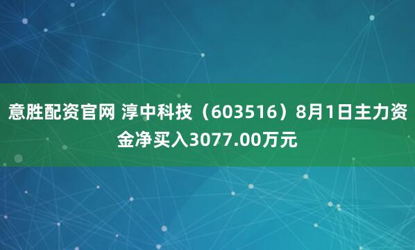 意胜配资官网 淳中科技（603516）8月1日主力资金净买入3077.00万元
